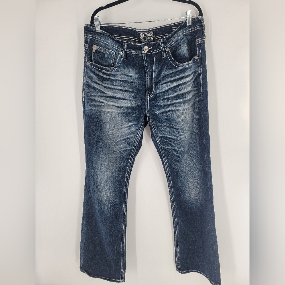 SALVAGE‎ by BUCKLE Jeans Mens 36 X 33 Relaxed Fit Dark Wash Blue Denim